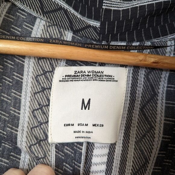 Zara navy blue cream tassel embellished stripe cotton open front cardigan - Picture 3 of 7